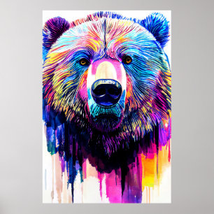 Bear Grizzly Wild Nature Animal Colors Malerei Poster