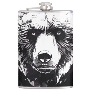 Bear Grizzly Wild Nature Free Spirit Art Malerei Flachmann