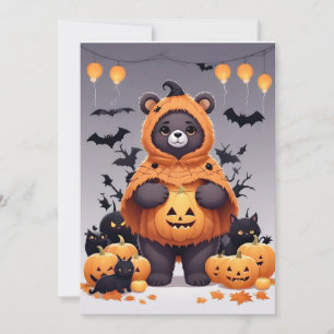 Bear Halloween Niedlich Adorable Funny Animal Cart Einladung