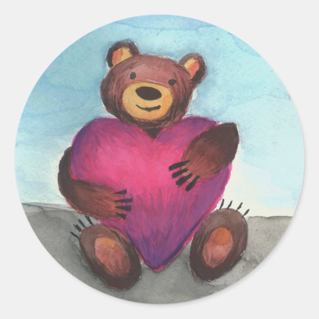 Bear hält Herz Runder Aufkleber (Vorderseite)
