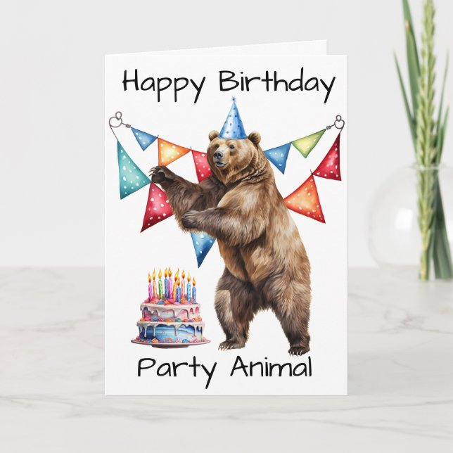 Bear Happy Birthday Party Animal Karte (Vorderseite)