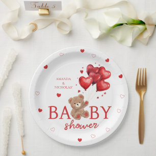 Bear Heart Balloons red Baby Shower Pappteller