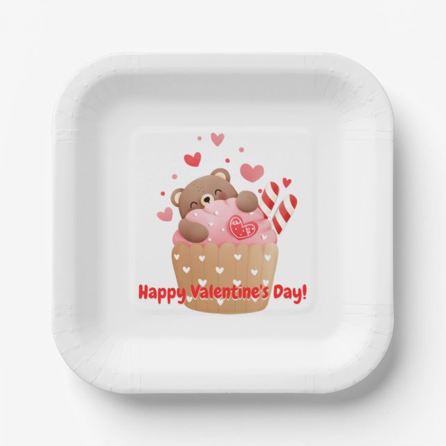 Bear Hearts Candy Valentine Cupcake Pappteller (Vorderseite)