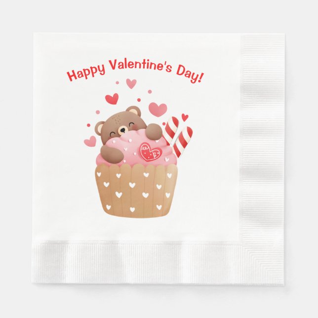 Bear Hearts Candy Valentine Cupcake Serviette (Vorderseite)