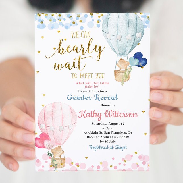 Bear Hoit Air Ballon Gender Reveal Baby Dusche Einladung (Von Creator hochgeladen)