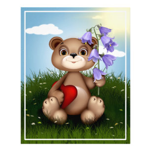 Bear Holding Bouquet Blume Fotodruck