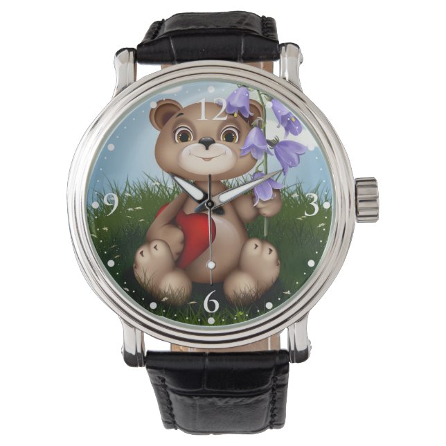 Bear Holding Bouquet Flower-30926 Armbanduhr (Vorderseite)