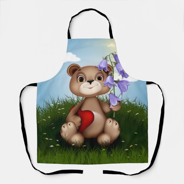 Bear Holding Bouquet Flower-30926 Schürze (Vorderseite)