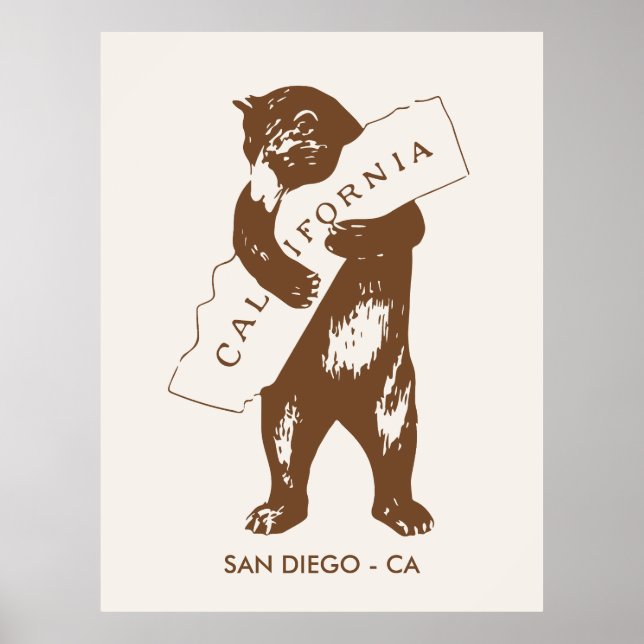 Bear Hugging California Map Custom City Poster (Vorne)