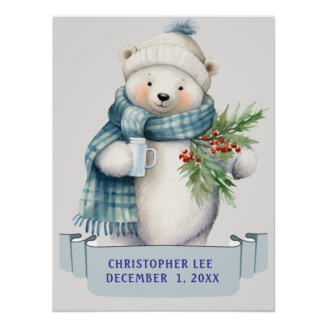 BEAR IN BLAU SCARF GREENERY KIDNAME POSTER (Vorderseite)