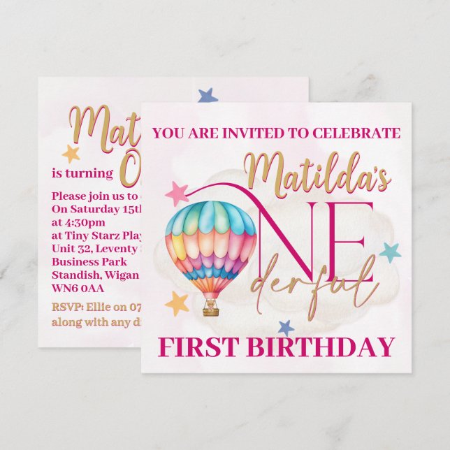 Bear in einem Ballon Custom Einladungen (Vorne/Hinten)