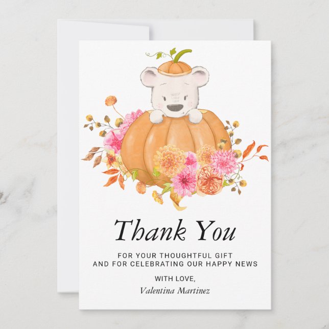 Bear in einem Pumpkin Pink Foto Babydusche Dankeskarte (Vorderseite)