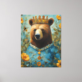 Bear in einer Krone mit Blume und Bienen Leinwanddruck