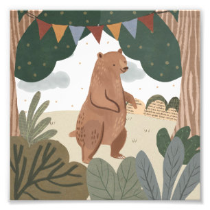 Bear in Forest Watercolorcolor print Fotodruck