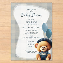 Bear Jean Baby Shower Blue Akryllische Einladung