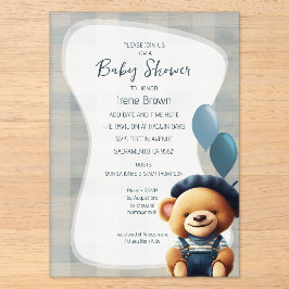 Bear Jean Baby Shower Blue Akryllische Einladung