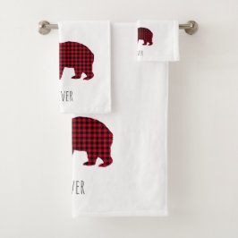 Bear Kariert Tartan Name Weihnachten Badhandtuch Set