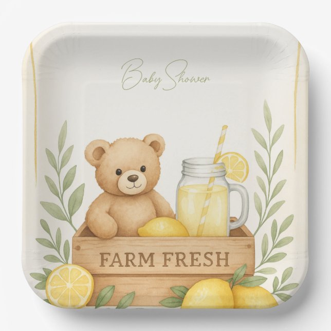 Bear Lemon Baby Shower Plate Pappteller (Vorderseite)