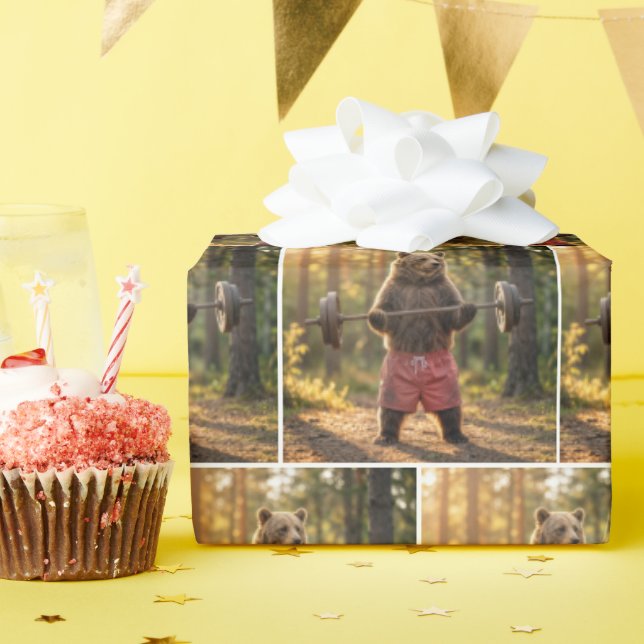 Bear Lifting Weights In a Sunny Forest Geschenkpapier (Geburtstagsparty)