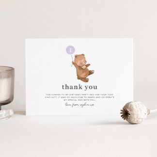 Bear Lila Ballon Danke Karte