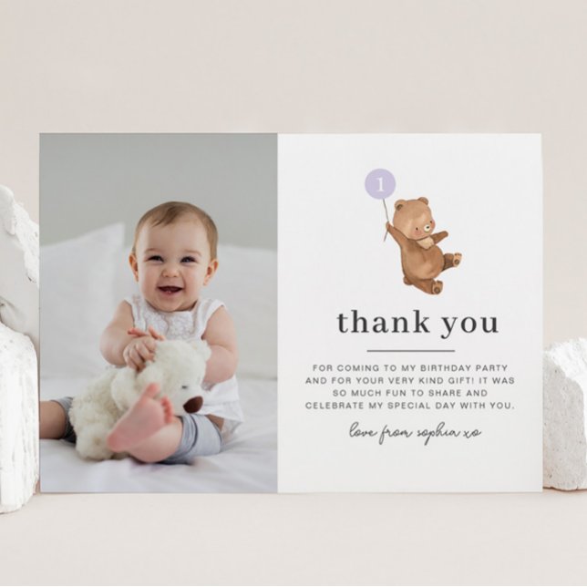 Bear Lila Balloon Foto Danke, Card Einladung (Von Creator hochgeladen)