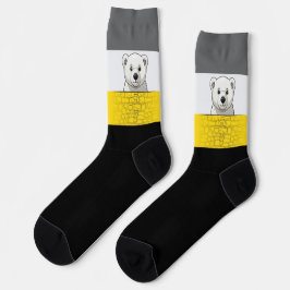 Bear looking over wall, Yellow, Black and Gray Socken