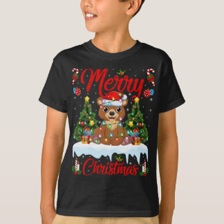 Bear Lover Xmas Lighting Weihnachtsmannmütze Bären T-Shirt