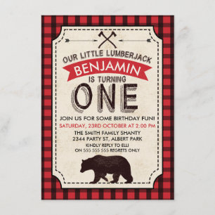 Bear Lumberjack Einladung zum 1. Geburtstag