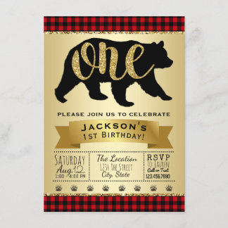 Bear Lumberjack Einladungen zum ersten Geburtstag