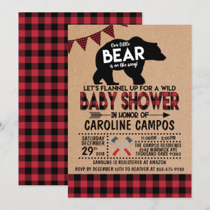 Bear Lumberjack Flannel Babydusche Einladung