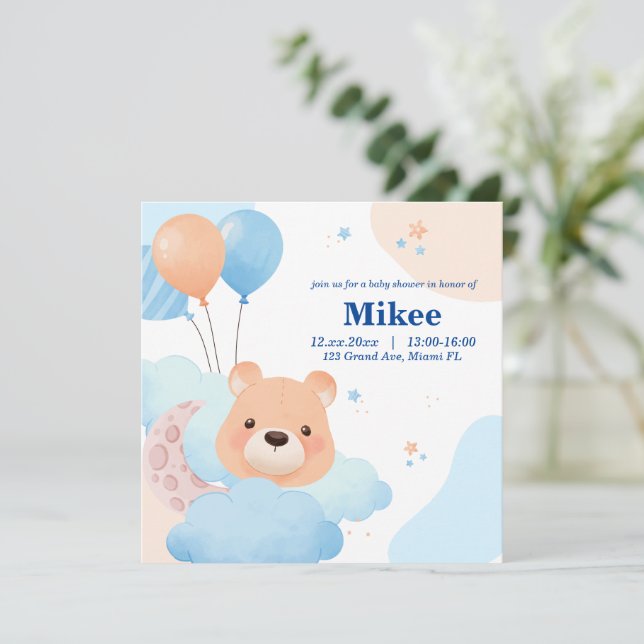 Bear mignonne dans les nuages Baby shower carte d' (Debout devant)