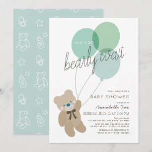 Bear Mint Green Baby Shower Einladung abwarten