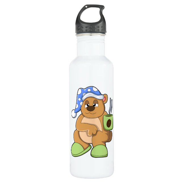 Bear mit Cup of Coffee & Sleepyhead Edelstahlflasche (Vorderseite)