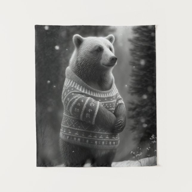 Bear mit einem gemütlichen Pullover Wandteppich (Vorderseite)