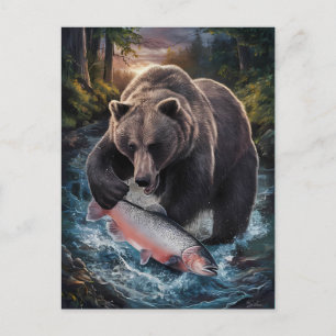 Bear mit einem schimmernden Fisch Postkarte