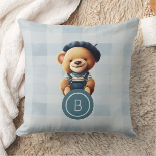 Bear Monogram Blue Gingham Kissen