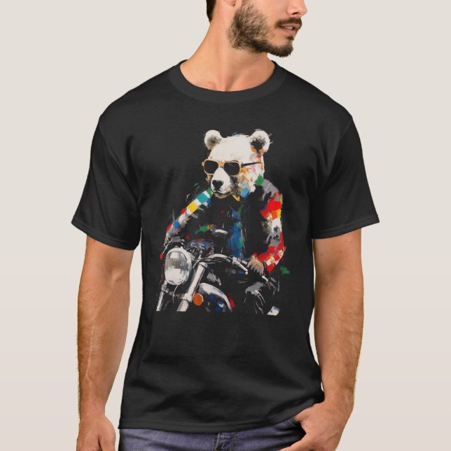 Bear Motorcycle - Animal Polar Bear Colourful Sung T-Shirt (Vorderseite)