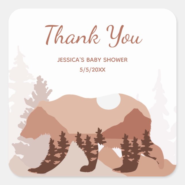 Bear Mountain Forest Boy Babydusche Quadratischer Aufkleber (Vorderseite)