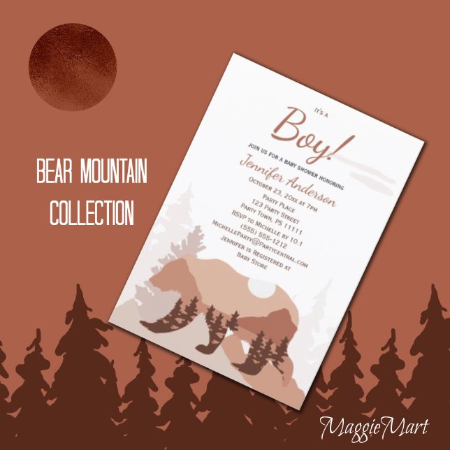Bear Mountain Forest Boy Kinderdusche Einladung (Von Creator hochgeladen)