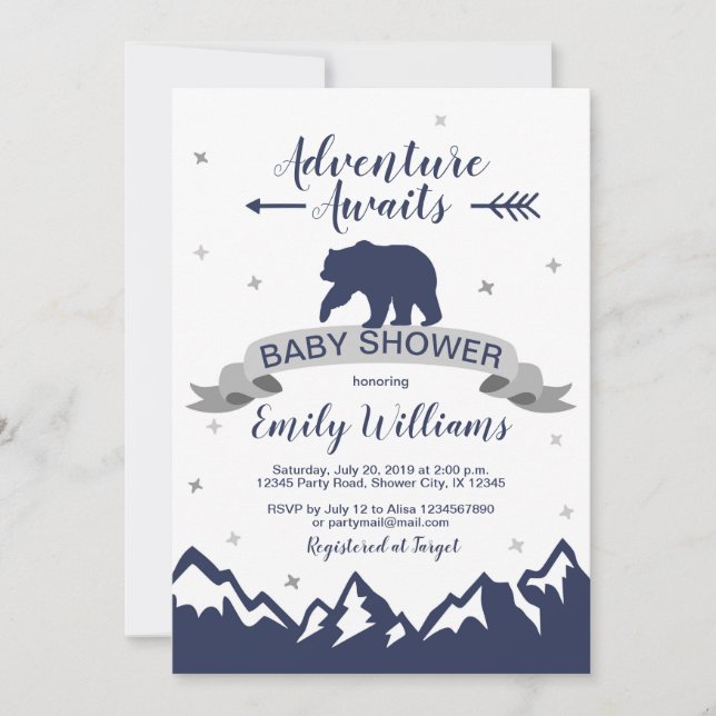 Bear Mountains Boy Baby Shower Einladung (Vorderseite)