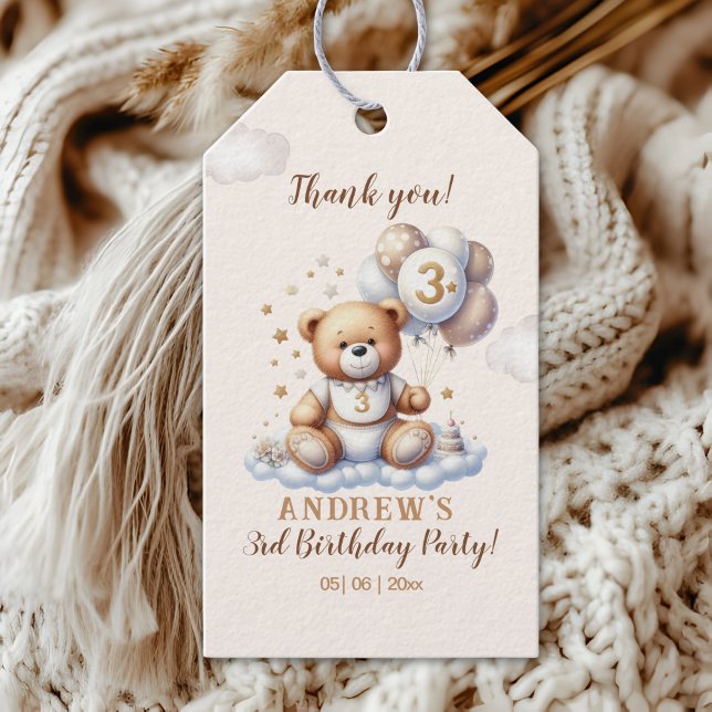 Bear on a Cloud – 3rd Birthday Party Supplies Geschenkanhänger (Von Creator hochgeladen)
