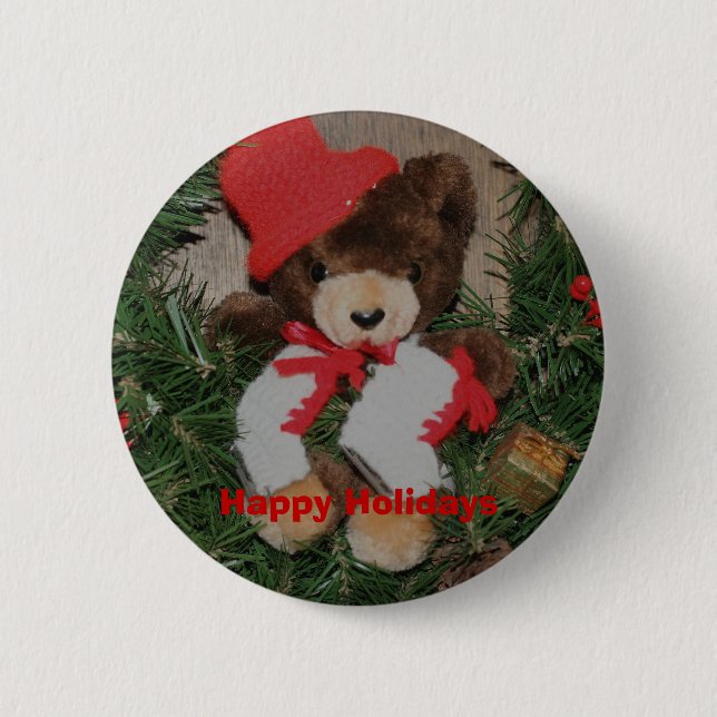 Bear On Wath Weihnachtsfeiertag Button Button (Vorderseite)