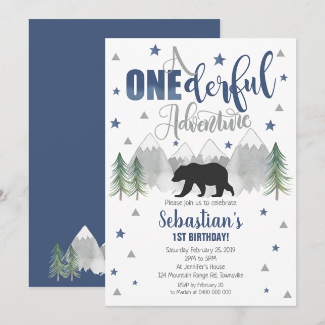 Bear onderful Adventure Birthday Einladung 1. (Vorne/Hinten)