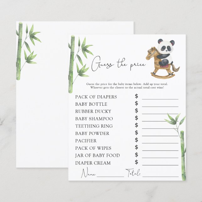 Bear Panda Baby Dusche Preis Raten Spiel (Vorne/Hinten)