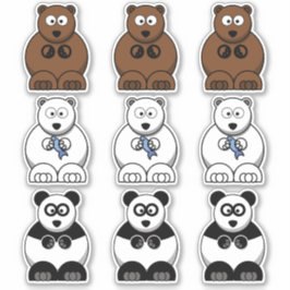 Bear Panda, Polar & Brown Bear Cartoon Aufkleber