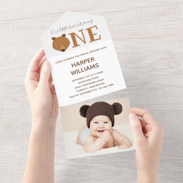 Bear Photo Cute Premier Anniversaire Invitation (Déchirure)
