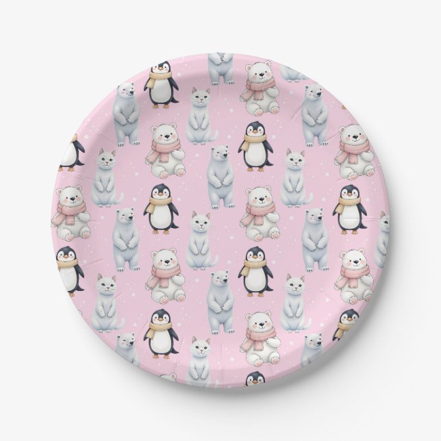 Bear Pinguin cat Seamless Musterpapiere Teller (Vorderseite)