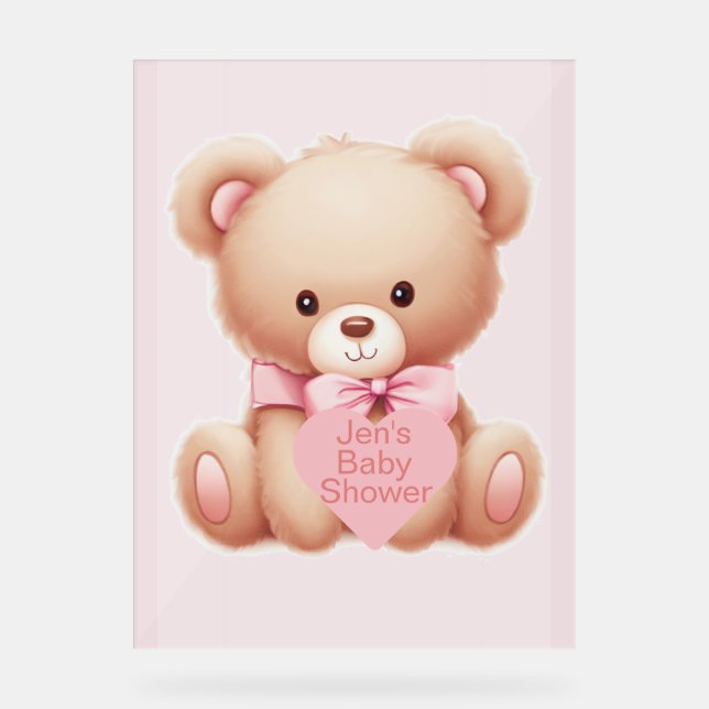 Bear Pink Baby Dusche Acrylschild (Vorderseite)
