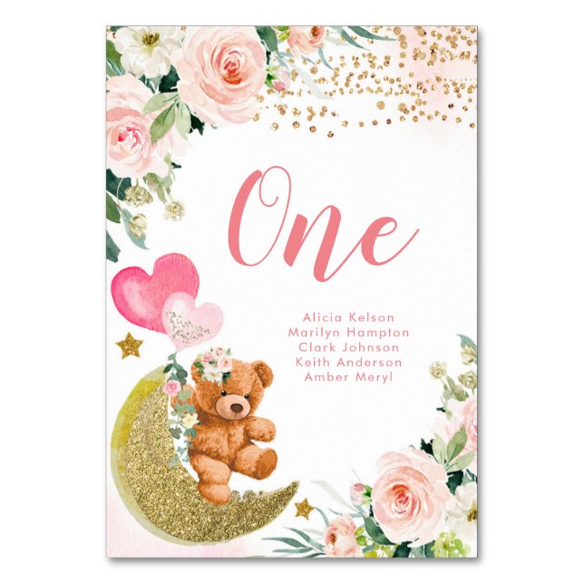 Bear Pink Balloon Tischnummer (Vorderseite)