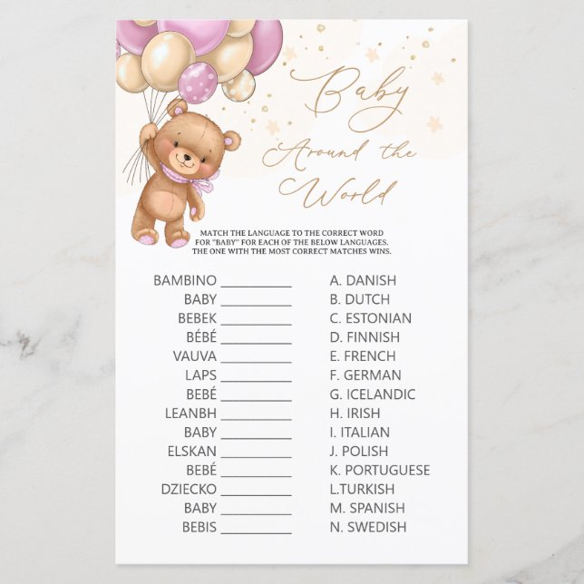 Bear Pink Balloons Baby Rund um das World Game (Vorderseite)